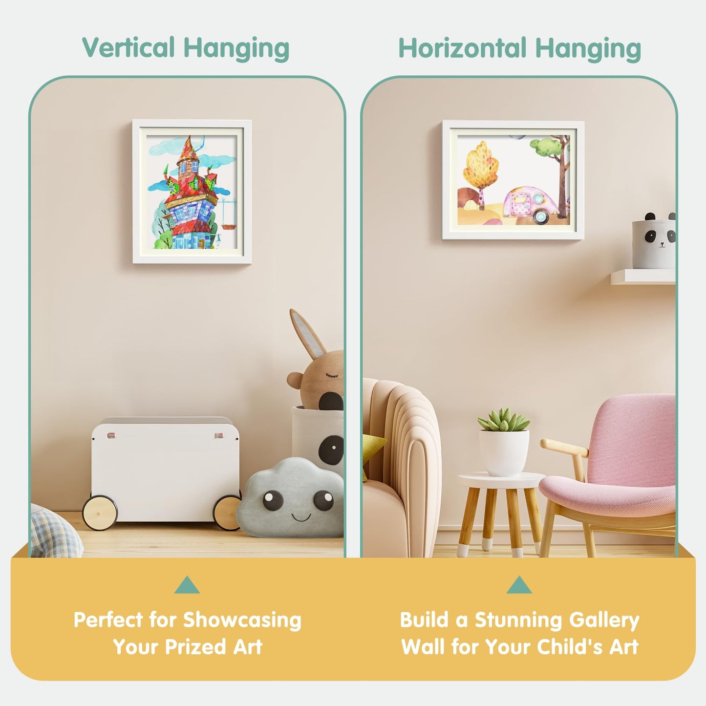 Hsypti Kids Art Frames, Kids Artwork Frames Changeable 8.5 x11 with Mat and 10 x12.5 Without Mat, Front Opening Holds 100 Drawings for Drawings, Artworks, Children Art Projects 4 Pack White