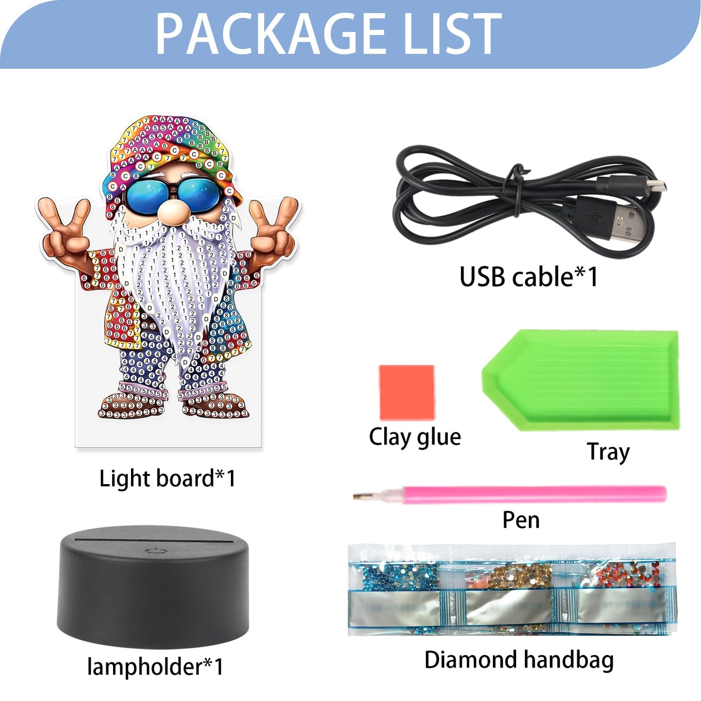 JISHSHAY Diamond Painting Night Light Diamond Art Table Lamp Gem Art LED Lights Gem Painting Desk Lamp Mosaic Kits for Adults DIY Kits for Adults Paint by Numbers with Special Drills Gnome