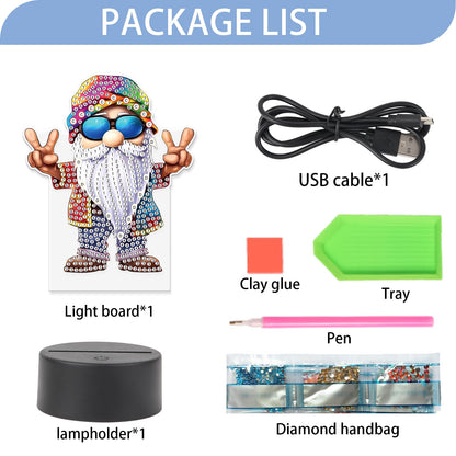 JISHSHAY Diamond Painting Night Light Diamond Art Table Lamp Gem Art LED Lights Gem Painting Desk Lamp Mosaic Kits for Adults DIY Kits for Adults Paint by Numbers with Special Drills Gnome