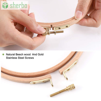 Sherbo 3 Pieces Beech Wood Embroidery Hoops Set By 4 Inch to 6 Inch Circle Hoop Ring Cross Stitch Cotton for DIY Embroidery Floss Starter of Sewing Art Kits Crafts