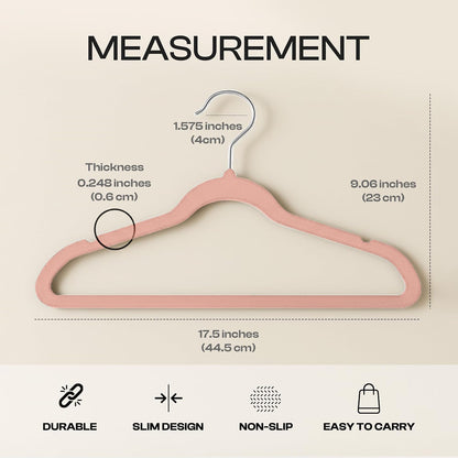 Utopia Home Velvet Hangers - Luxury Non-Slip Slim Coat & Pant Hangers, Space-Saving Design, 50 Pack - Pink