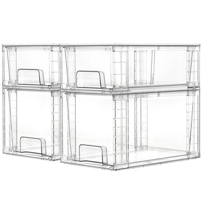 Vtopmart 4 Pack Clear Stackable Storage Drawers,Under Sink and Kitchen Organizers Storage,Easy to Assemble Plastic Drawers for Baby Bottle,Medicine, Bathroom,Cabinet and Pantry Organization