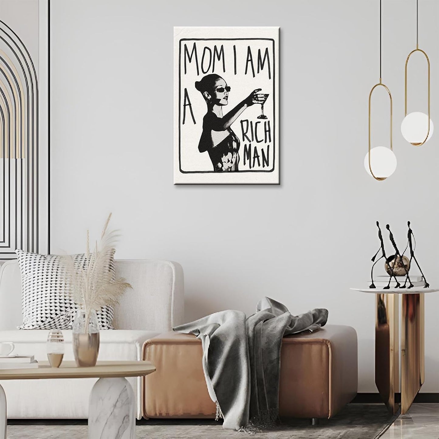 KFDJIG 12x16in Funky Canvas Trendy Wall Art Mom I Am A Rich Man Poster Vintage Black And White Aesthetic Prints