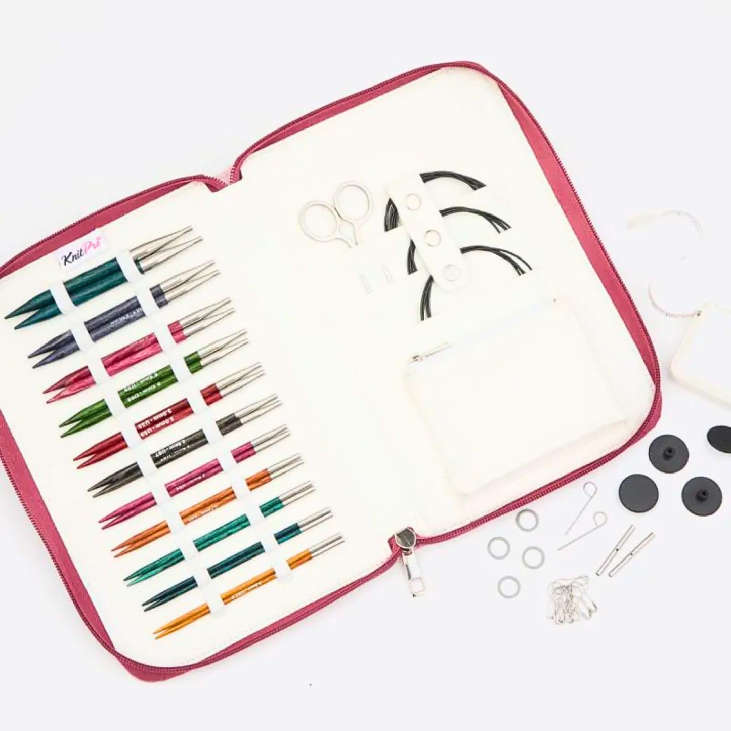 KnitPro Dreamz Regal Set 5 inch Circular Knitting Needles Size 2.5, 3, 4, 5, 6, 7, 8, 9, 10, 10.5, 11 Interchangeable, 5 Cables, 8 Caps, 4 Keys, 2 Connectors, Fabric Case with Project Bag
