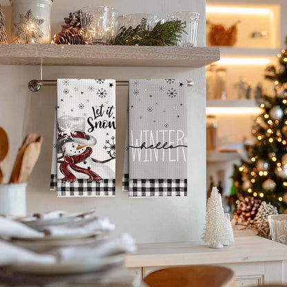 12x24 Inch Set 4 Artoid Mode Black Xmas Tree Snowman Merry Christmas Bar Kitchen Towels, Quick Dry Microfiber Cloth