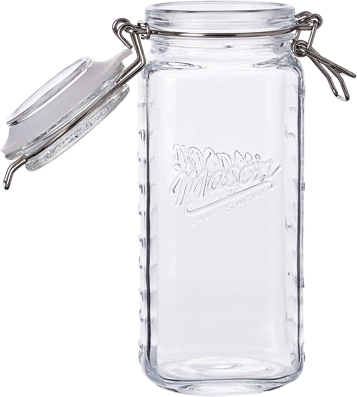 Mason Craft & More Airtight Kitchen Food Storage Clear Glass Clamp Jars, 22 Ounce Mini Clamp Jar