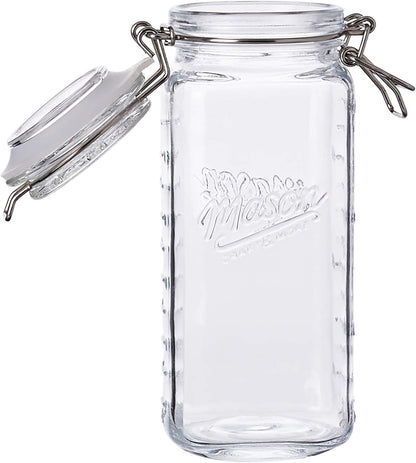 Mason Craft & More Airtight Kitchen Food Storage Clear Glass Clamp Jars, 22 Ounce Mini Clamp Jar