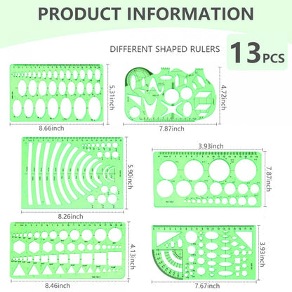 SenseYo 13 Pack Drawings Templates Stencil, Circle Template for Geometric Drawing Stencils, Plastic Clear Circle Stencils Architecture Supplies Drafting Tools for Office, Studying, Designing