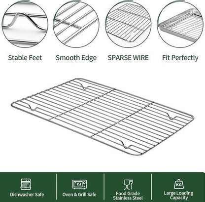 CEKEE Stainless Steel Baking Sheet Set - Heavy Duty Cookie Pans with Cooling Racks | 9 x 7 Inch