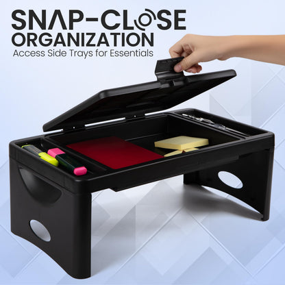 Loddie Doddie Foldable Lap Desk - 9.75 x 12 in, Black, Plastic - Accessory Trays & Storage Pocket for Lap Desk with Storage - Kids Travel Tray for Car Seat - Foldable Laptop Table for Small Spaces