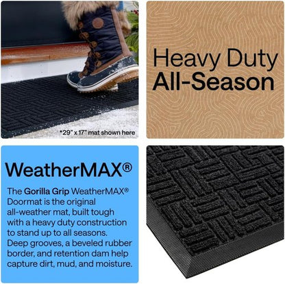 GORILLA GRIP Waterproof All-Season WeatherMAX Doormat - 58x34" Natural Rubber, Stain & Fade Resistant, Easy Clean Black Maze