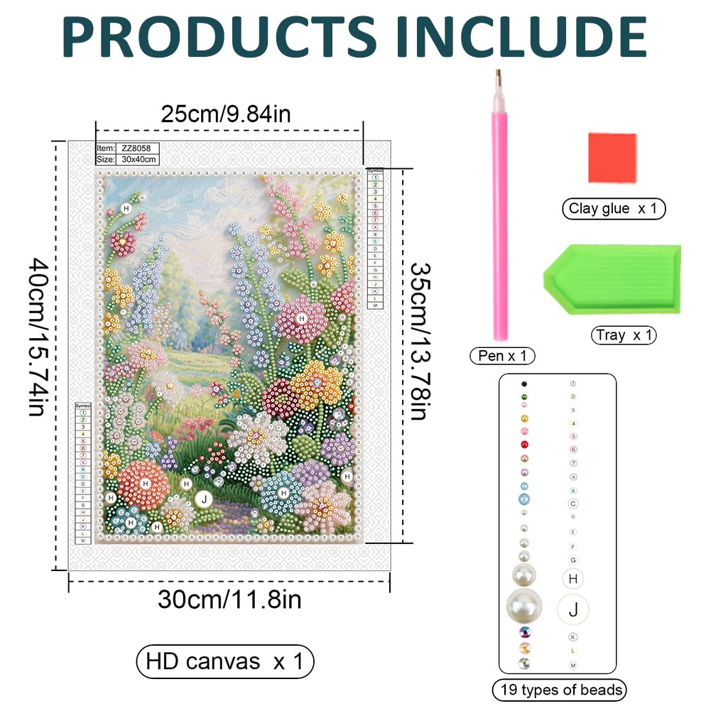 DIADAY 5D DIY Pearl Painting Kit for Adults, Floral Pearl Art with Diamond Special Shape Rhinestones, 3D Relief Beads Craft Home Wall Decor Gift, 12 x 16 Inches