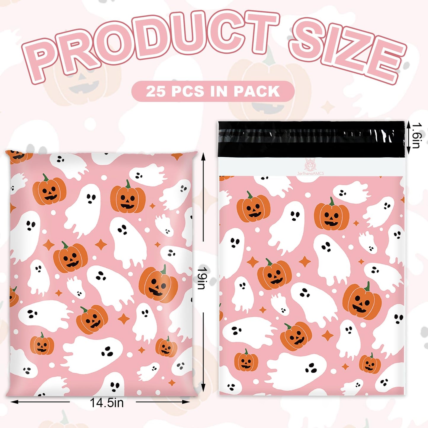JarThenaAMCS 25 Pcs Halloween Poly Mailers Pink Ghost Pumpkin Packaging Bags Self Sealing Plastic Mailing Envelope Bag for Small Business Clothing Gift, 10 x 13 Inch