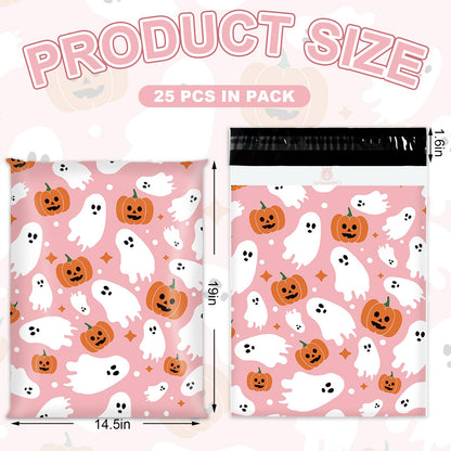 JarThenaAMCS 25 Pcs Halloween Poly Mailers Pink Ghost Pumpkin Packaging Bags Self Sealing Plastic Mailing Envelope Bag for Small Business Clothing Gift, 10 x 13 Inch