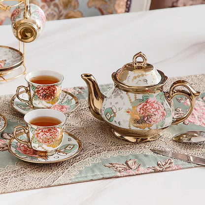 CHANJOON sets Set, Sets Set 6 tea Gold Plated Red Rose Ceramic Tea Vintage Teapot Tea Beautiful Tea Coffee Serving