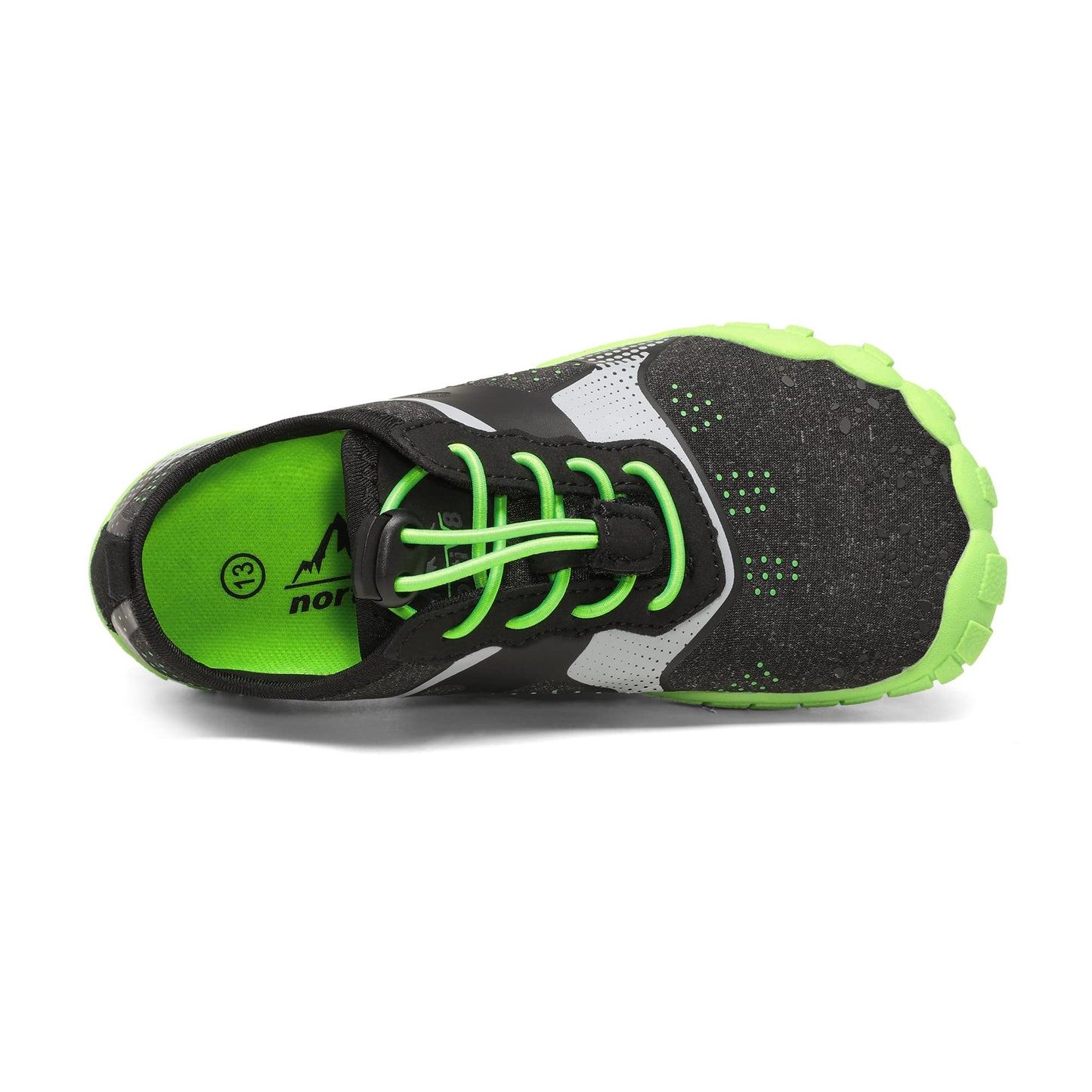 NORTIV 8 Kids Water Shoes, Lightweight Quick Dry Barefoot Athletic Aqua Sports Shoes for Boys & Girls, Outdoor, Summer (Toddler/Little Kid/Big Kid), Size 4 Big Kid,Black/Neon/Green,Aqua-K1
