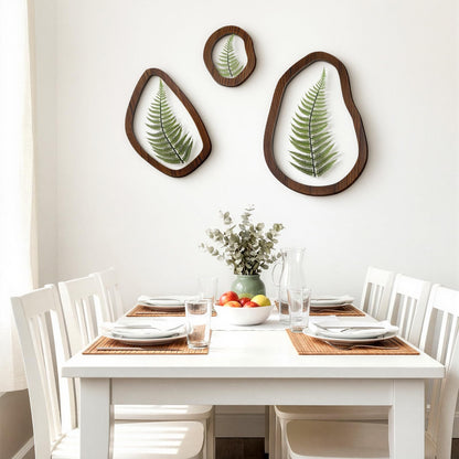 Lineshading Pressed Fern Wall Decor Set of 3, Irregular Wooden Frame with Preserved Ferns Double Glass, Rustic Botanical Wall Art for Bedroom Living Room Office, Housewarming Gift