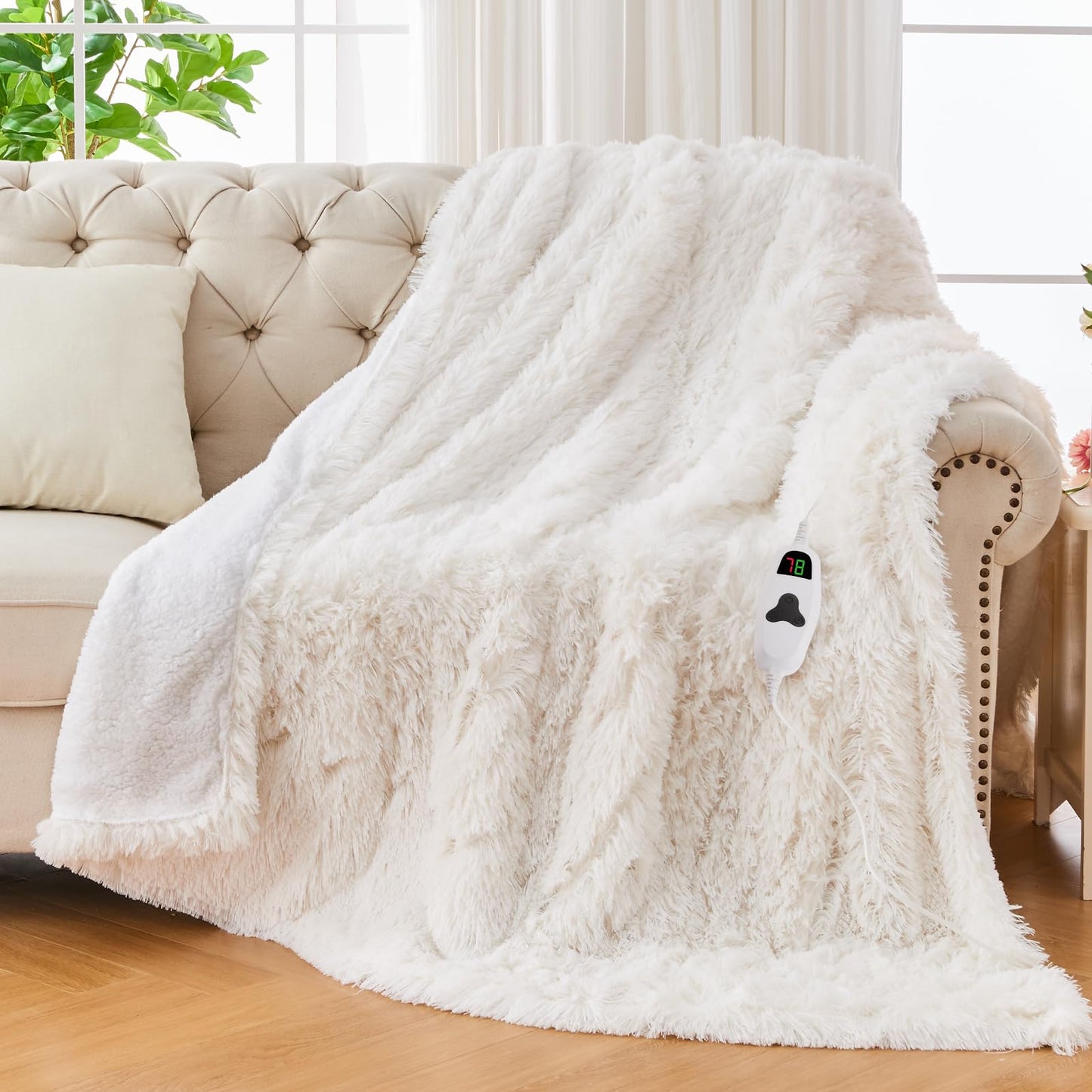 Heated Electric Blanket Throw,Warm Winter Birthday Gifts for Women Her Grandma-Faux Fur with Soft Sherpa,10 Heat Settings,5 Time Settings with Fast Heating, 50x60, Rainbow