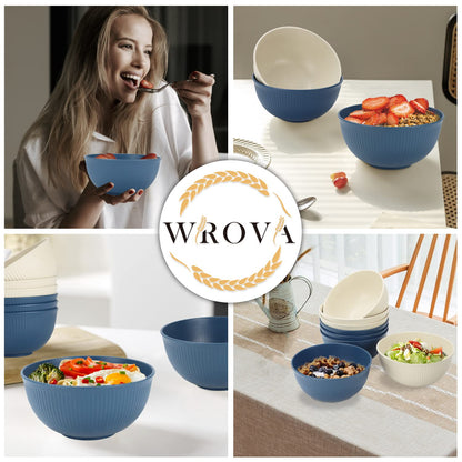 Wrova Wheat Straw Bowl Sets,8 PCS Unbreakable Cereal Bowl 26 OZ,Microwave and Dishwasher Safe Bowls,Bowl Sets BPA Free for Serving Soup,Oatmeal and Salad Summer-Sea Series