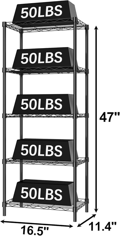 5-Wire 16.5" 11.4" 47" HOMEFORT Storage Shelves, Shelving, Metal Shelving Unit,Small Wire Shlving Rack for Kitchen