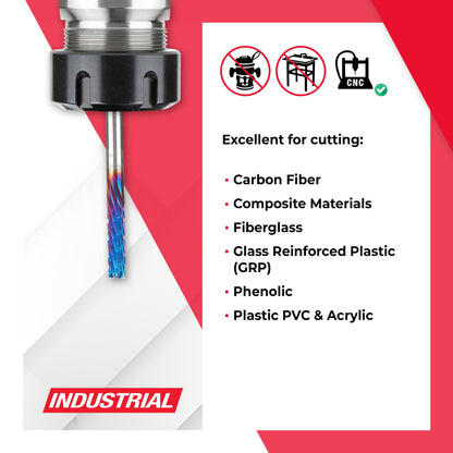 Amana Tool Spektra Coated Solid Carbide CNC Carbon Graphite Carbon Fiber Panel Cutting Router Bit Down-Cut, 46260-K, 1/8 D x 1/2 CH x 1/8 Shk x 2 L