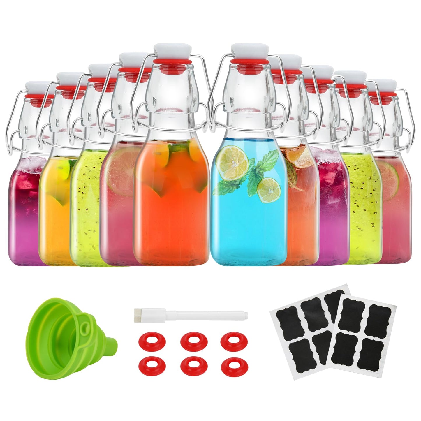ZEBEIYU Swing Top Glass Bottles 4 oz With Flip Airtight Lids for Home Brewing, Beverages, Oil, Vinegar, Water, Soda, Kefir, Limoncello, Homemade liquor, vanilla（10 Pack