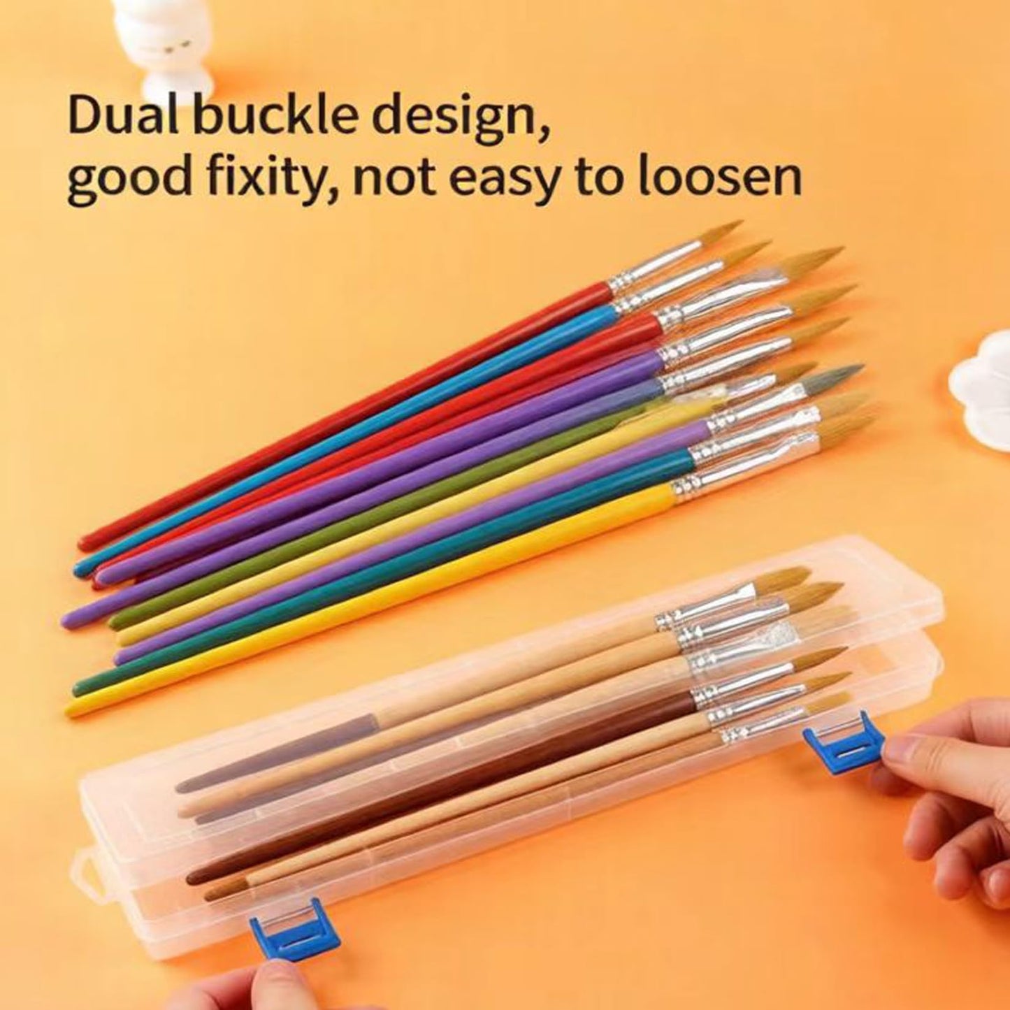 HanyHere 3PCS Brushes Storage Box Paint Brush Drawing Pen Container with Buckle Design, Long Paint Brush Case Watercolor Pen Pencil Container Buckle Design