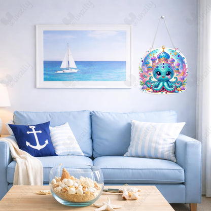 Yunzlly DIY Hanging Diamond Art Pendant Kit, Special Crystal Double Sided Diamonds Painting Ornament Kit for Adults, Acrylic Gem Painting Board for Window&Door&Wall (Octopus)