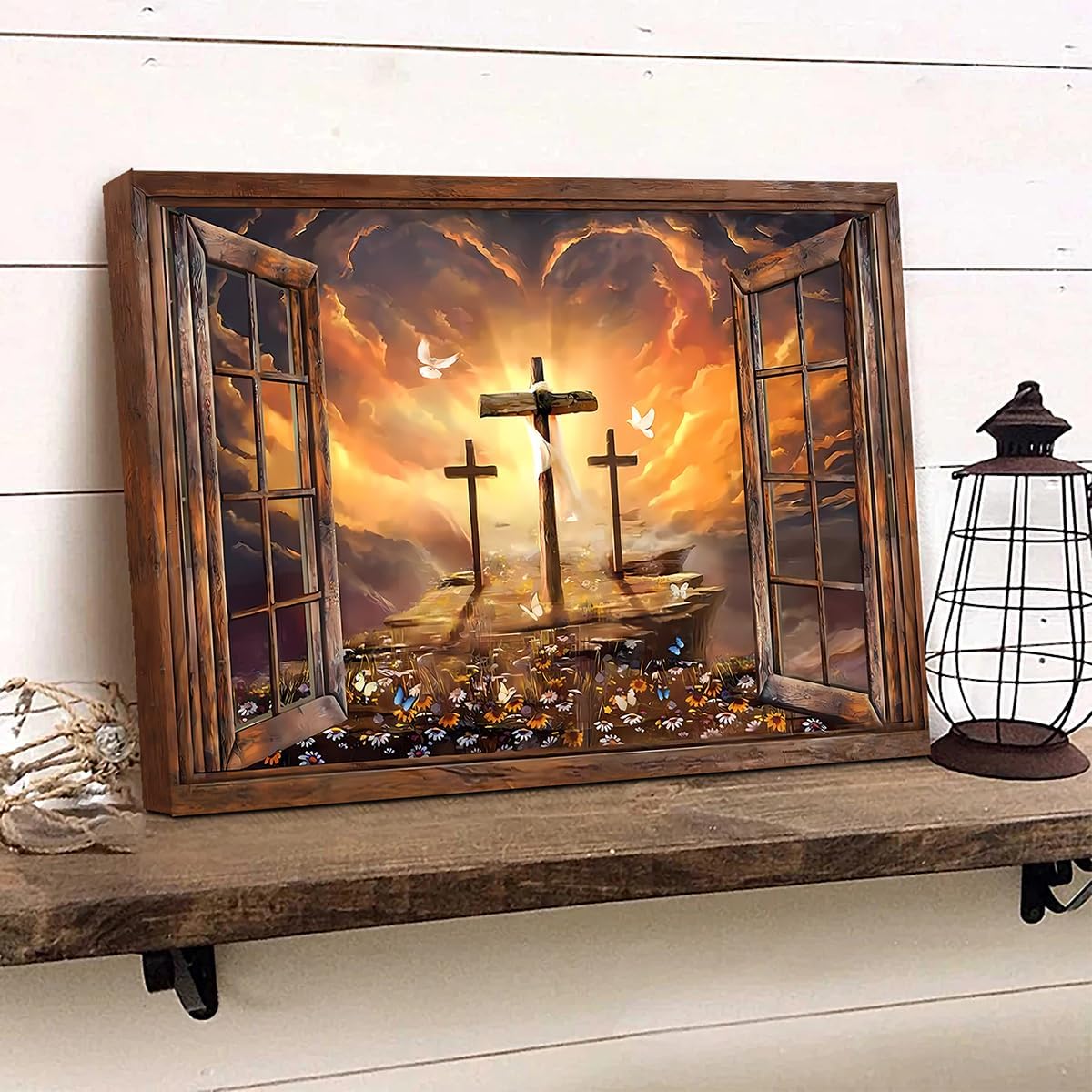 Balgardekor Christian Three Crosses Painting, Canvas Print Wall Art for Home Decor Bedroom Living Room