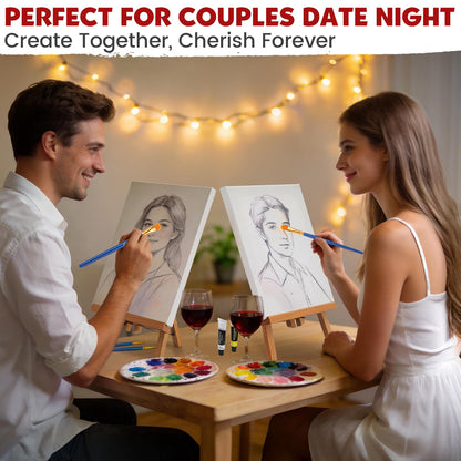 Set of 2 Acrylic Painting Kits for Adults and Couples, Sip and Paint Kit for Date Night, Acrylic Painting Kit with Canvas Boards and Easels, Professional Art Set for Couples, Families, Beginners