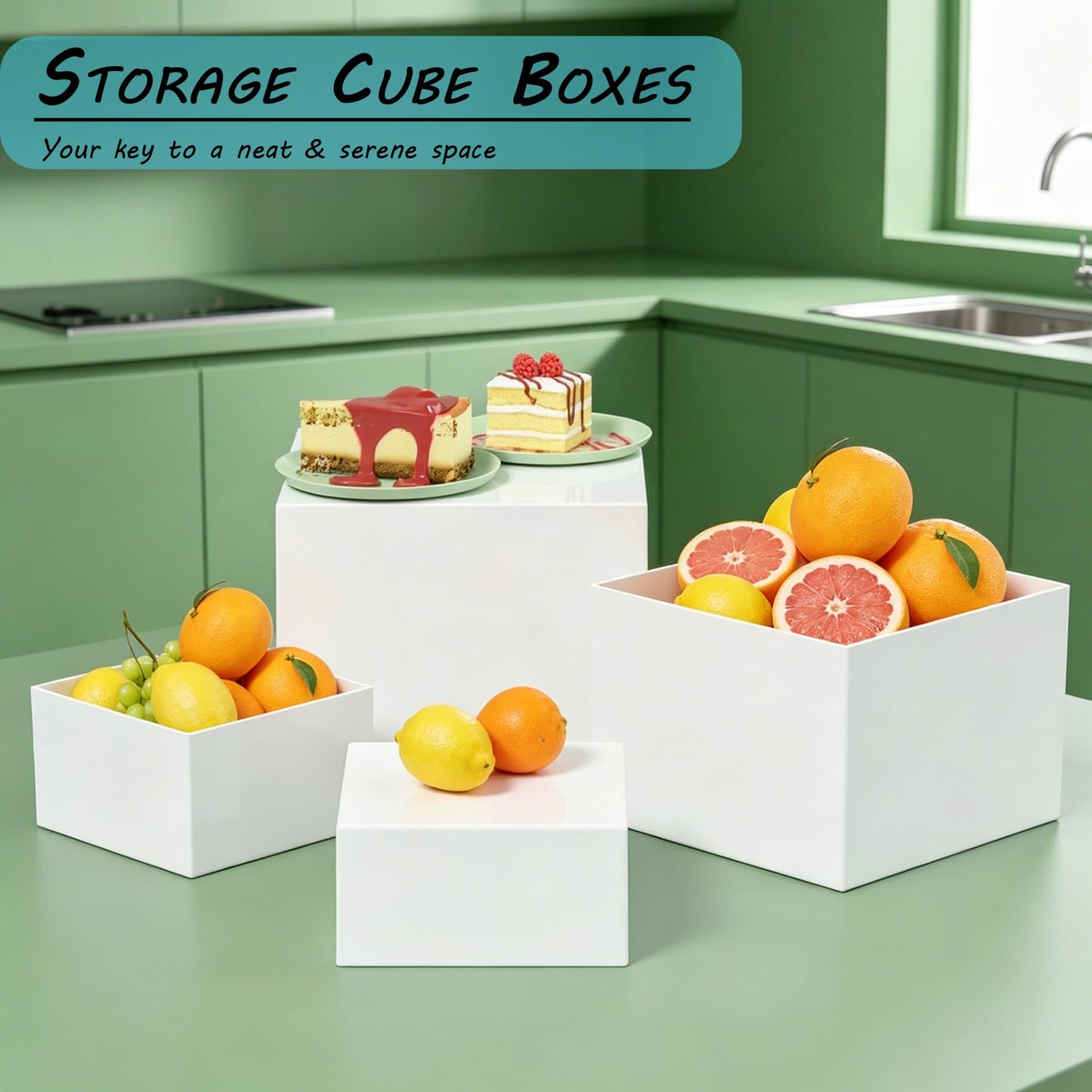 SVNMU 7pcs Acrylic Buffet Risers Set Nestable Cube Display Stands Large Food Display Shelves for Dessert Table Catering Parties Wedding Jewelry Collectibles Figures(Size 10" 9" 8" 7" 6" 5" 5",White)