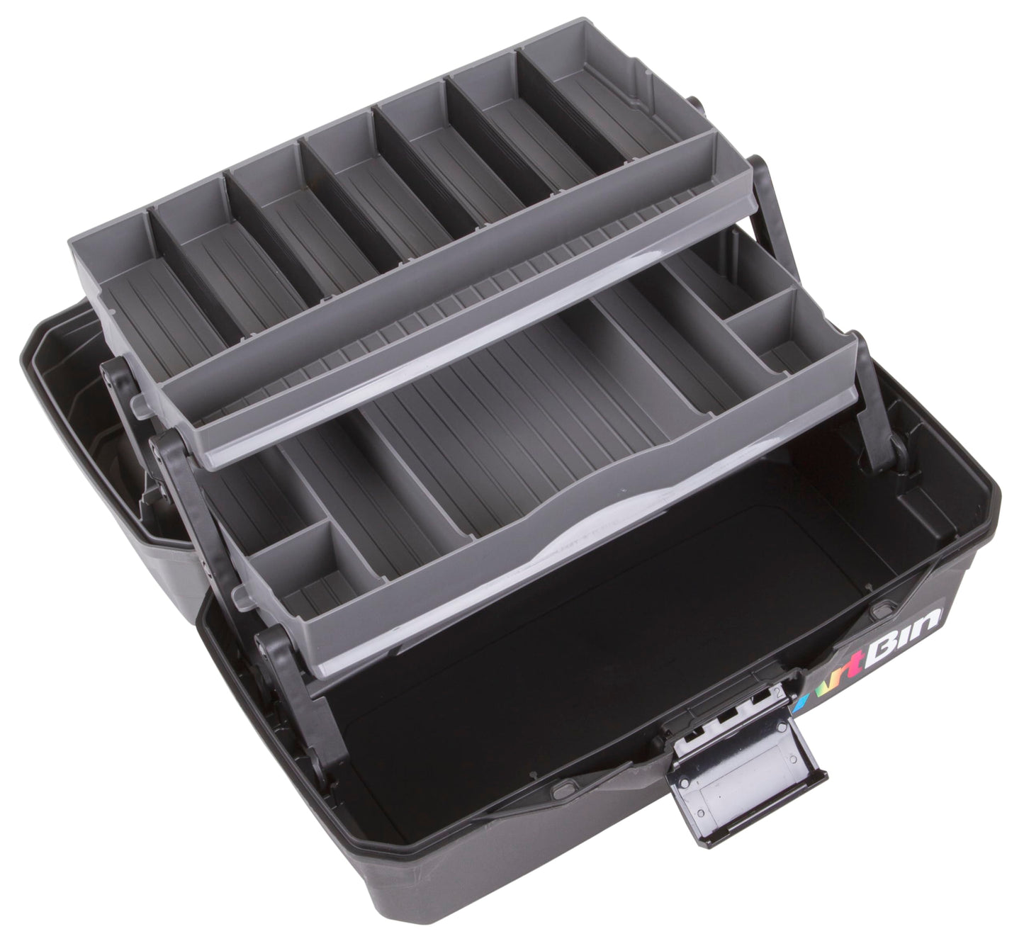 ArtBin 6892AG 2-Tray Art Supply Box, Portable Art & Craft Organizer with Lift-Up Trays, [1] Plastic Storage Case, Gray/Black