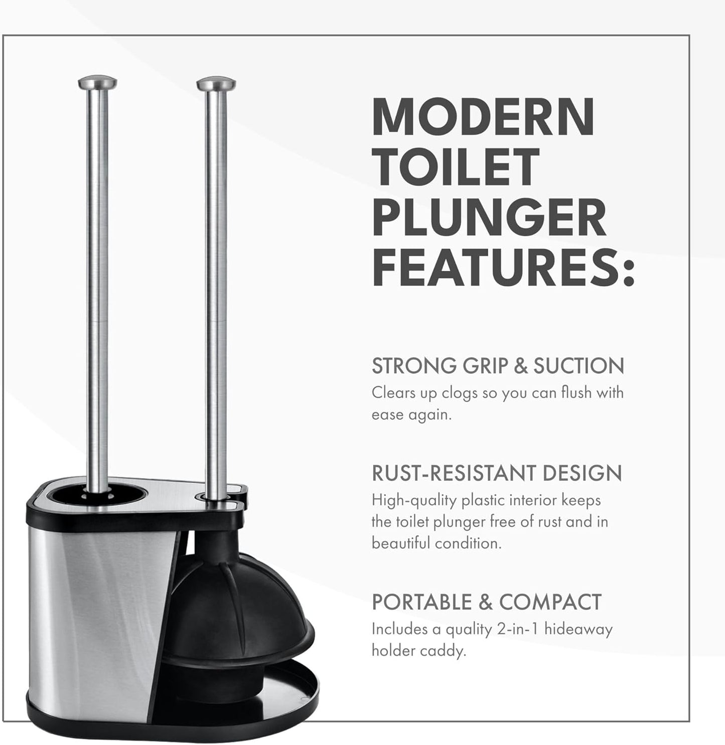 7.5" 9" 20.5") ToiletTree Products Modern Deluxe Freestanding Toilet Brush and Plunger Combo (Black - x x