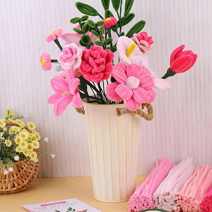HUEYTON 450Pcs Pipe Cleaners Pink Flower Bouquet Craft Kit, Assorted Pink Chenille Stems for DIY Art, Ideal for Party Decor, Home Accents & Handmade Gifts