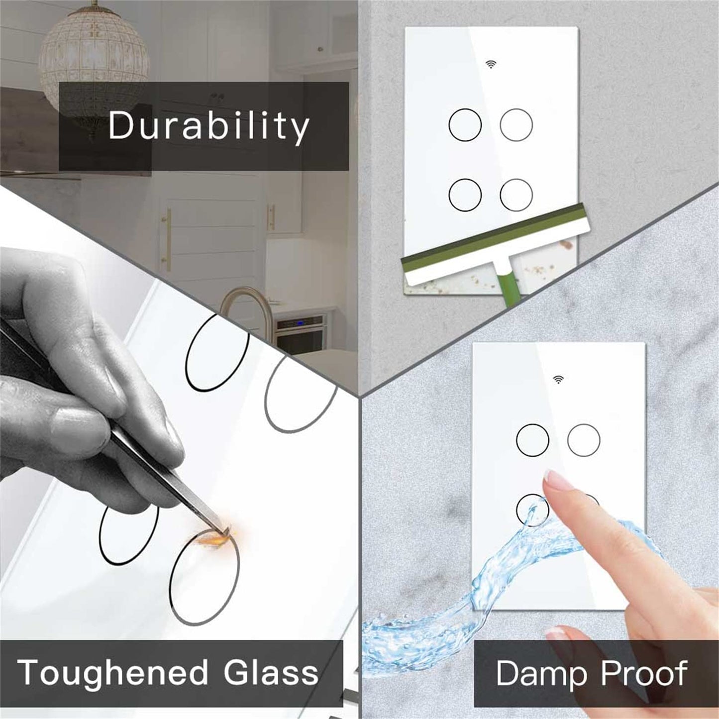 MOES Touch Wall Single Live Wire Smart Switch，No Neutral Wire Needed, 2.4GHz WiFi RF433 Light Switch Works with Smart Life/Tuya App, Alexa and Google Home, Single Pole 110V, White 1 Gang