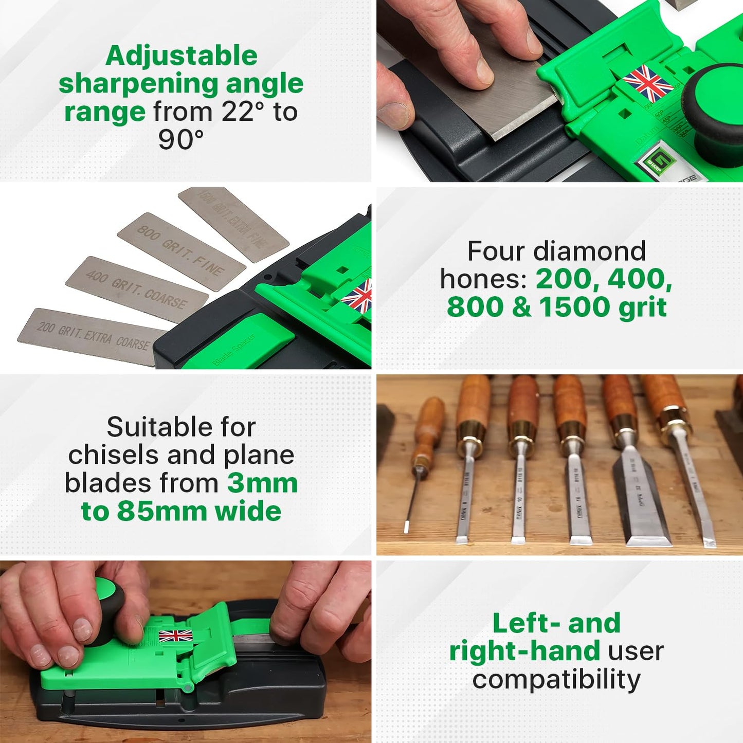 G Sharp Edge Chisel Sharpener - Chisel Sharpening Kit - Sharpens Blades from 3mm to 85mm Wide - Light, Robust and Easily Transported