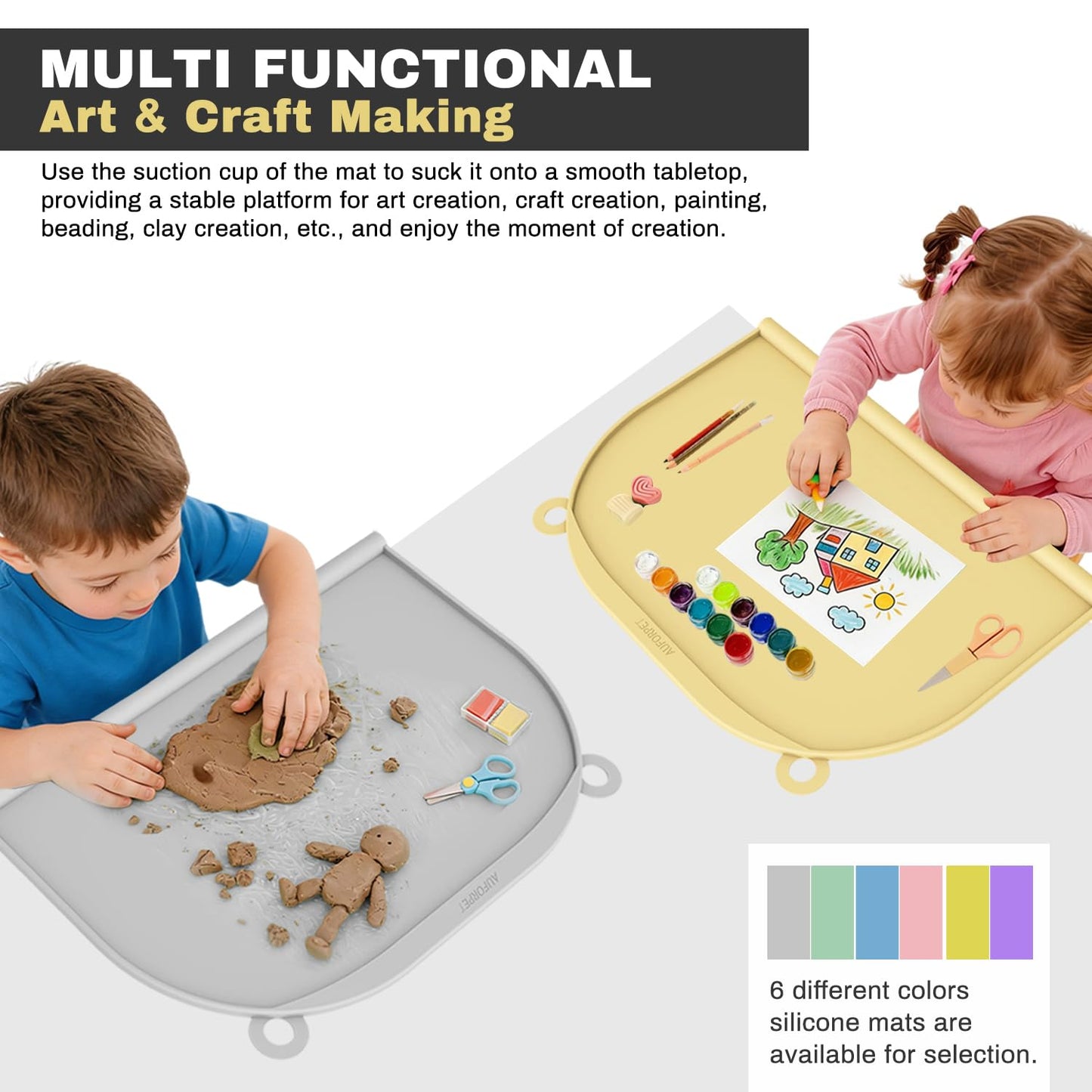 Large Silicone Suction Table Mat, 17" x 12" Thick Placemat with Edge-Bumper, Raised Edge Leakproof, Non-Slip for Kids Toddler Baby Essentials Dinning, Restaurant Eating, Plates, Art, Craft & Painting