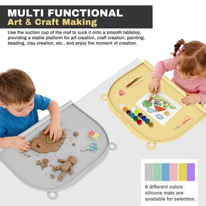 Large Silicone Suction Table Mat, 17" x 12" Thick Placemat with Edge-Bumper, Raised Edge Leakproof, Non-Slip for Kids Toddler Baby Essentials Dinning, Restaurant Eating, Plates, Art, Craft & Painting