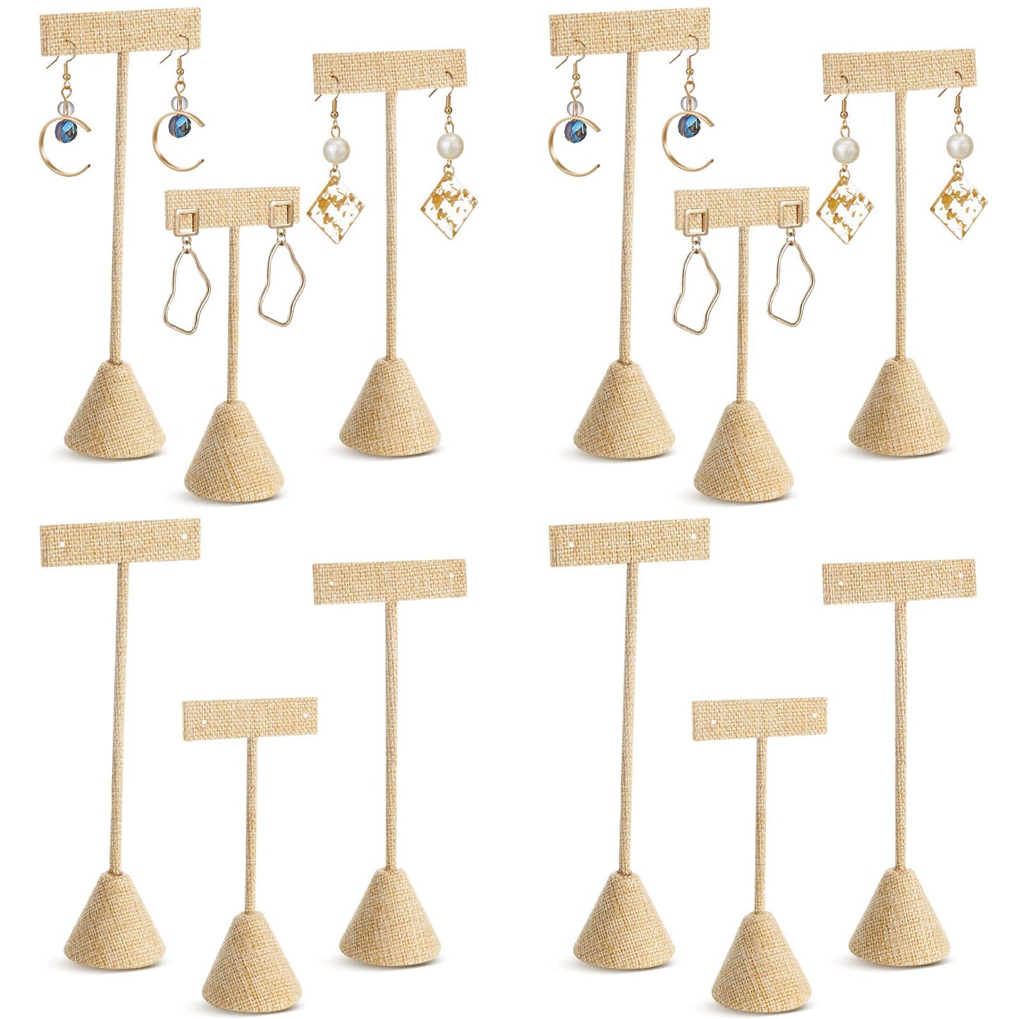 Marsui 12 Pcs Earring Display Set T Bar Earring Display Stand with 3 Heights Earrings Stand for Jewelry Vendors (Linen Color)