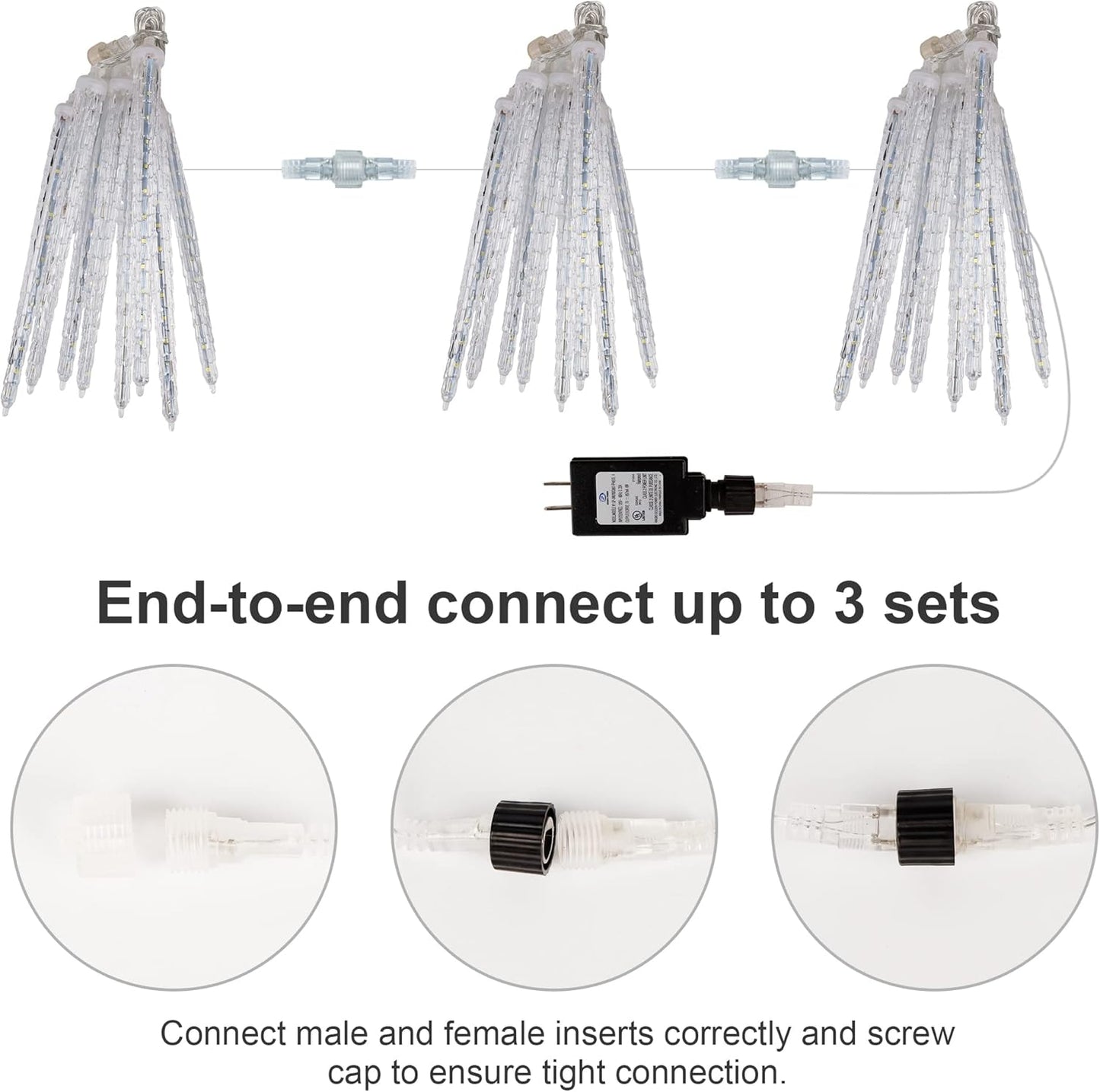 WATERGLIDE Meteor Shower Lights - 12" Outdoor Icicle Christmas Lights | 192 SMD LED Raindrop Decor