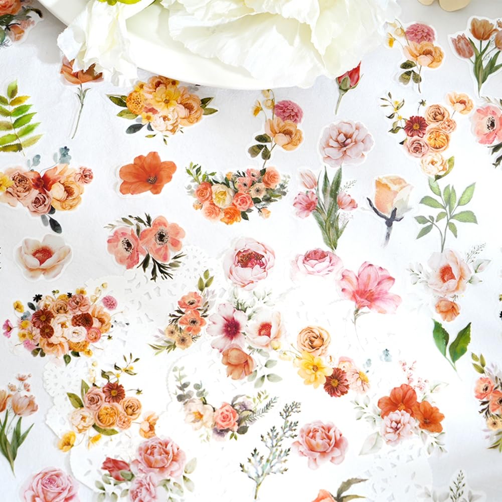 Obujopal 600 Pcs Natural Botanical Flower Stickers, Wildflower Stickers for Scrapbooking Junk Journal Notebook Diary Planner Letter Envelope Water Bottle Phone Case Craft Decoration (Set of 6)