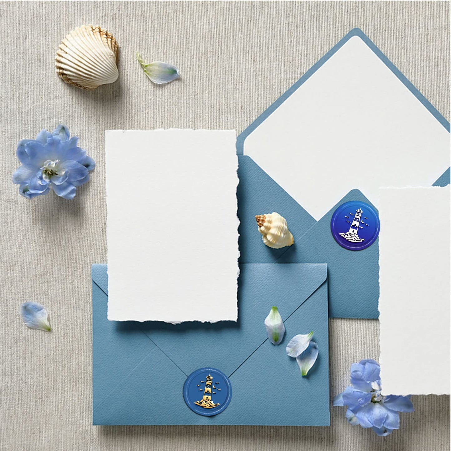 CRASPIRE Lighthouse Wax Seal Stamp Sea Waves Summer Seagull Sealing Wax Stamps 30mm Retro Vintage Removable Brass Stamp Head with Wood Handle for Wedding Invitations Packing