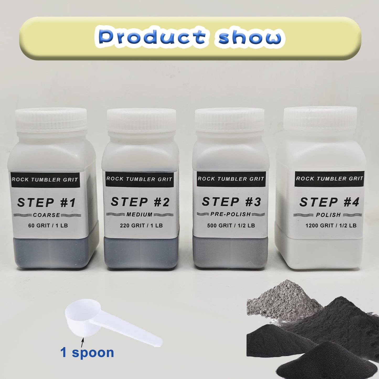 3 LB Rock Tumbler Grit and Polish Refill Kit, 4-Step Tumbling Media Coarse/Medium/Pre-Polished/Final Polish, Silicon Carbide Grit, Ideal for Any Rock Tumbler & Stone Polisher (3 LB)
