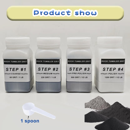 3 LB Rock Tumbler Grit and Polish Refill Kit, 4-Step Tumbling Media Coarse/Medium/Pre-Polished/Final Polish, Silicon Carbide Grit, Ideal for Any Rock Tumbler & Stone Polisher (3 LB)