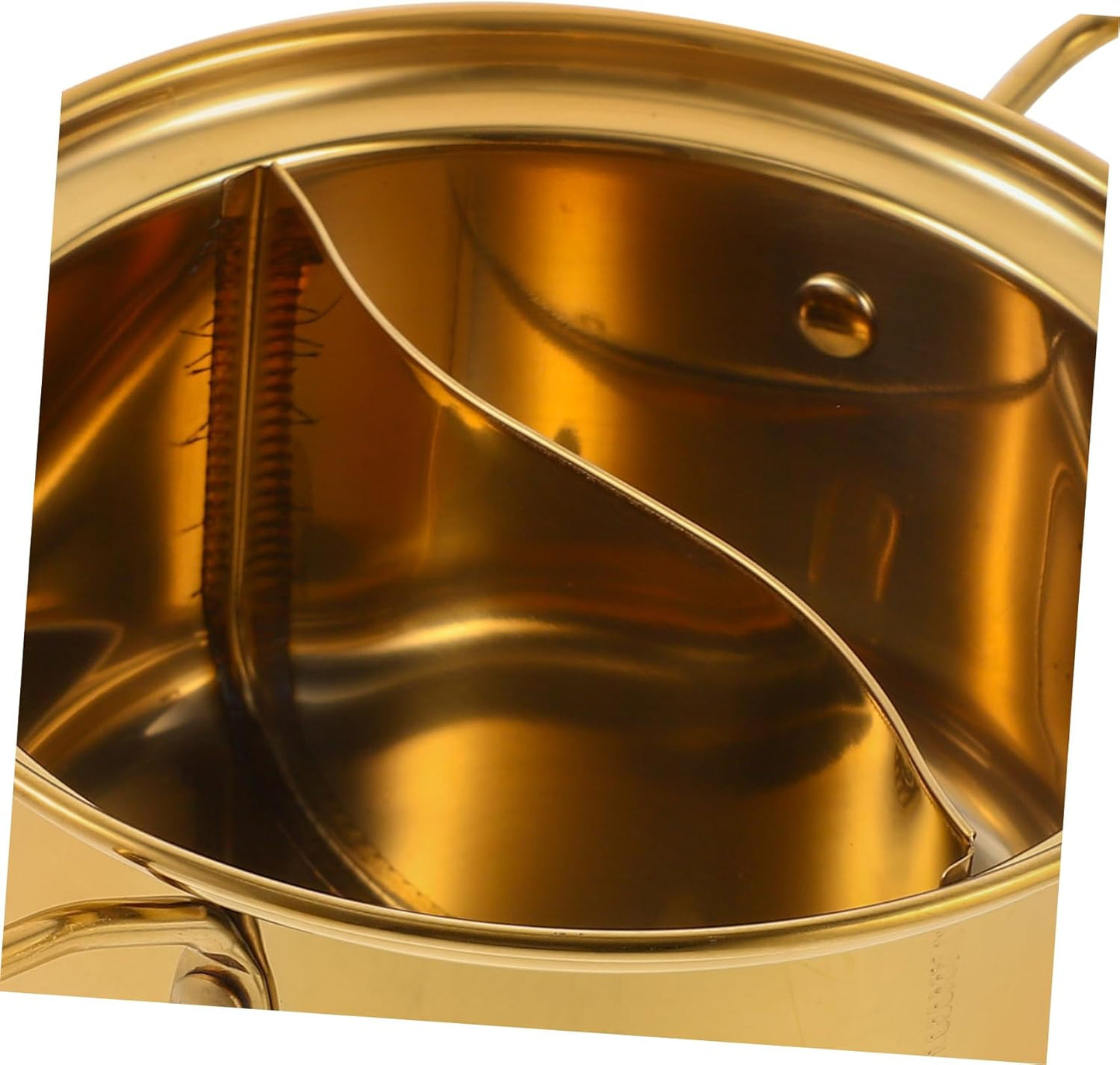 Golden Stainless Steel Small Hot Pot with Divider, Individual Cooking Pot for Noodles, Milk
