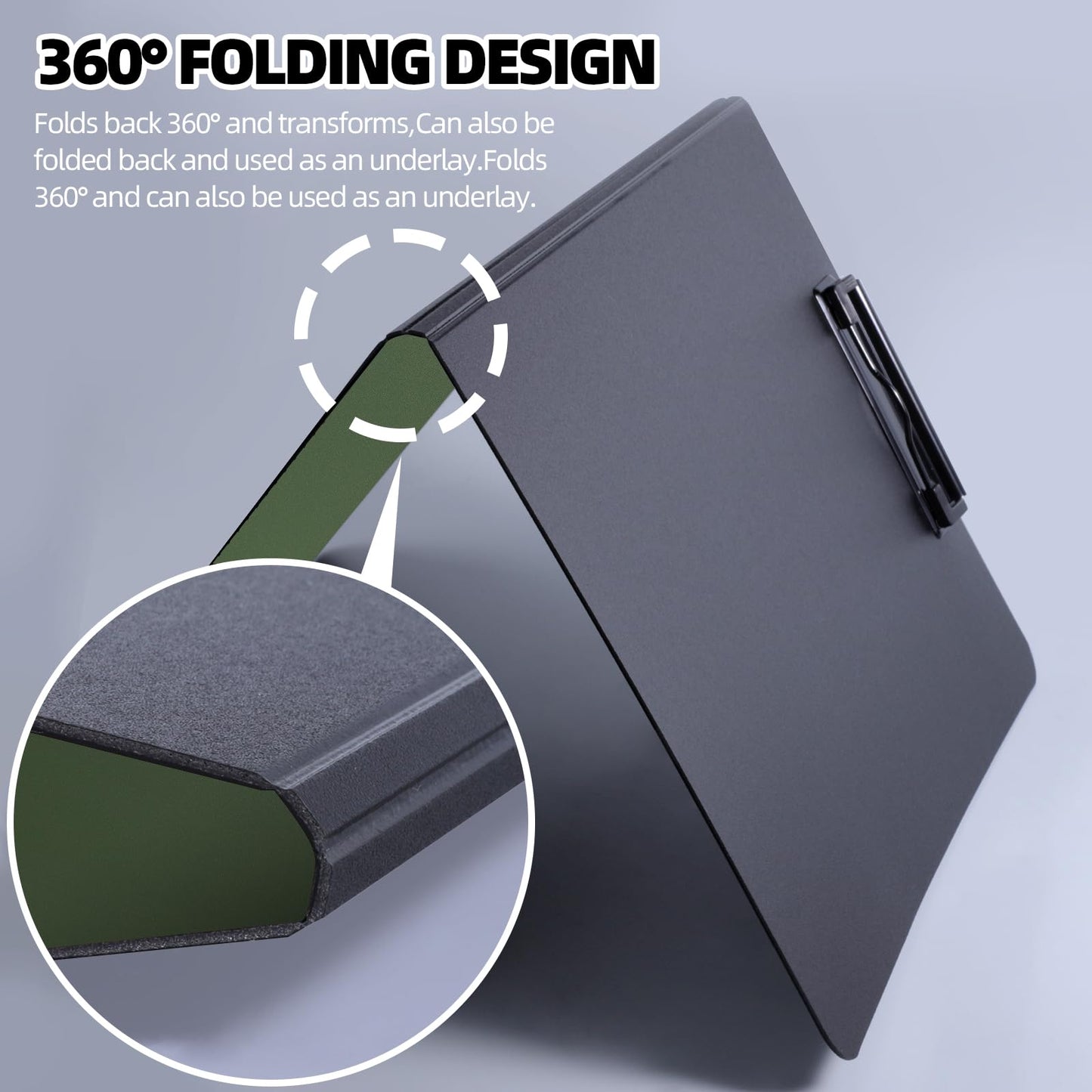 FRETONBA Clipboard Folder, 2 Pcs A4 Foldable Clipboard with Horizontal and Vertical Double Metal Clips, 360 Degree Foldable Binder Clipboards with Pen Holder, File Cover Work Folder Clipboards, Green