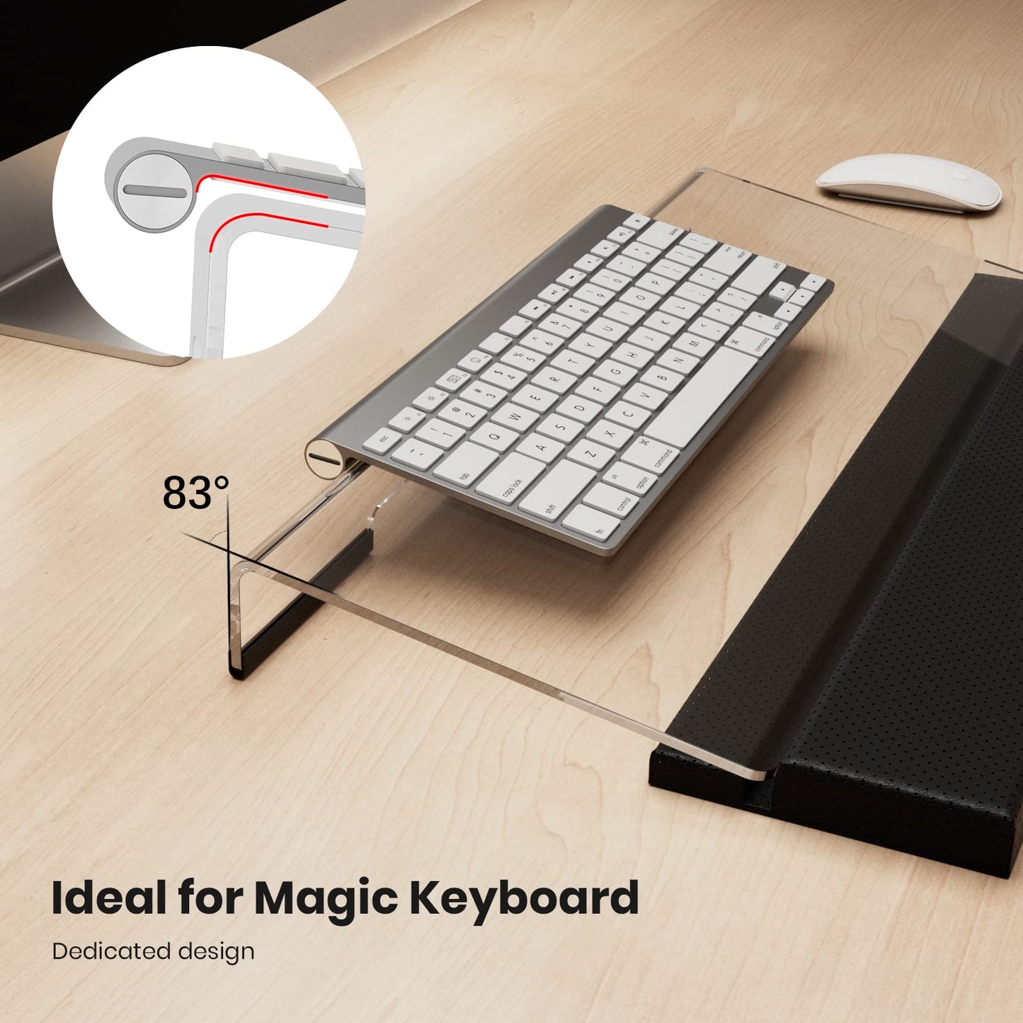 Yikola Acrylic Tilted Keyboard Holder - 3-Level Height Adjustment Keyboard Riser with Wrist Rest for Easy Ergonomic Typing & Working, Office & Home