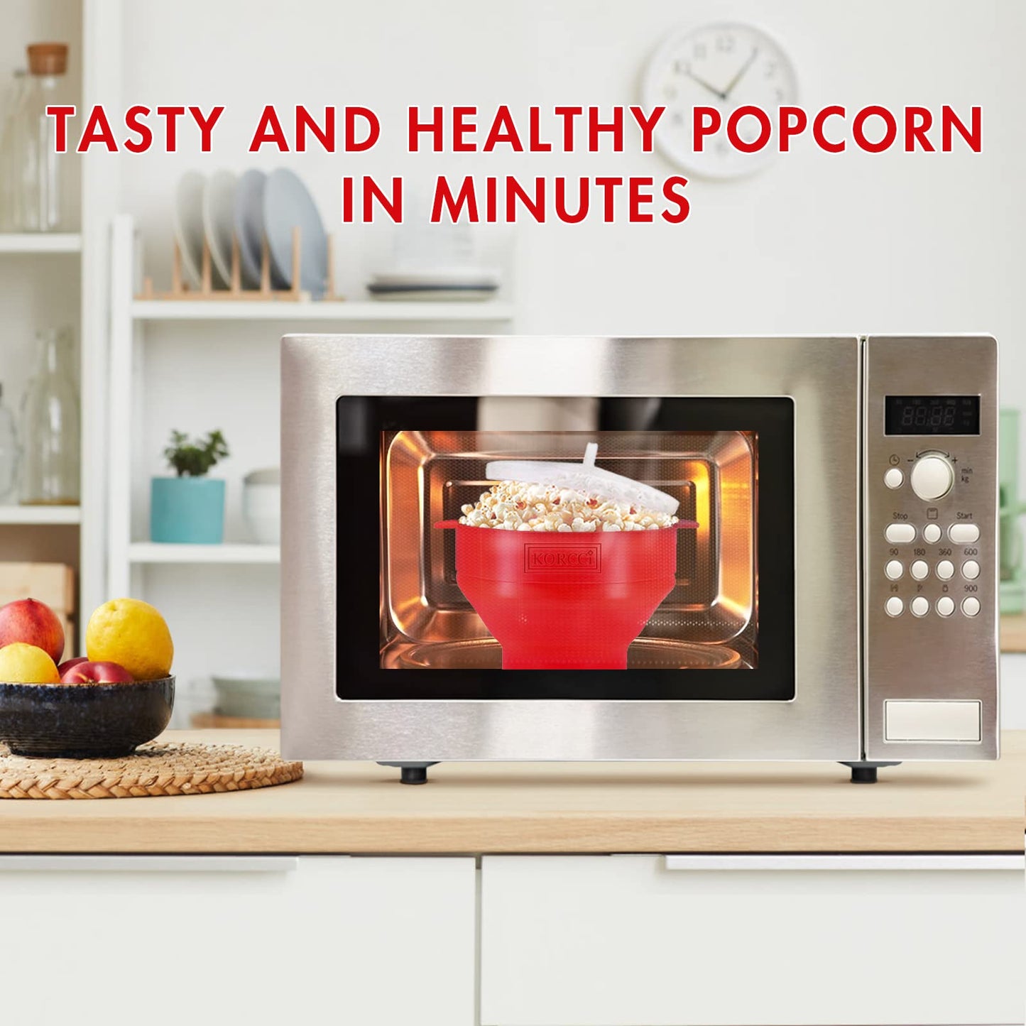 The Original Korcci Microwaveable Silicone Popcorn Popper, Microwave Popcorn Popper, Collapsible Microwave Popcorn Maker Bowl, No Oil Required, Use In Microwave, Dishwasher Safe (Blue)