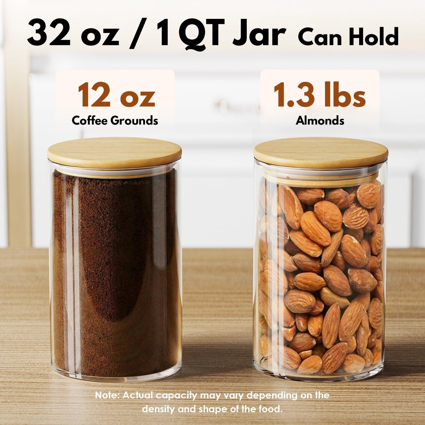 OneDream Glass Jar with Lid - 6 Pack 32oz Clear Candy Jar, Coffee Storage Jar Canister for Candy, Nuts, Grains, Flour, Beans, Oats and More
