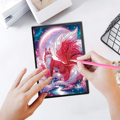 JZHYOAN Animal Diamond Painting Blank Notebook DIY Nine-Tailed Fox Special Pattern Diamond Art Dairy Travel Drawing Message Journal Gem Art Sketchbook Mosaic Cross-Stitch Notepad for Office Beginners